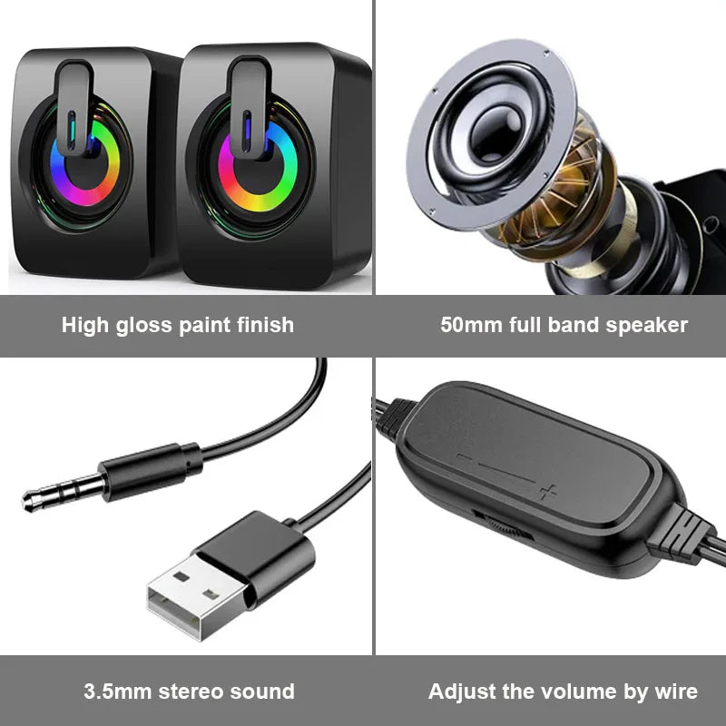 Computer Speakers - PC Sound Box, HIFI Stereo, Microphone, USB Wired, Caixa De Som with LED Light For Desktop Computer