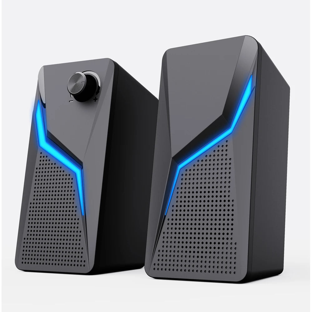 Computer Gaming Speakers - PC Sound Box, HIFI Stereo, Microphone USB Wired With LED RGB Lighting, Strong Bass 2.0 Loudspeaker