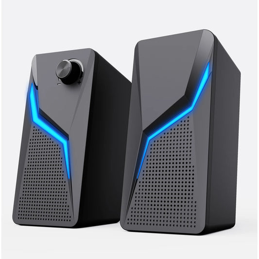Computer Gaming Speakers - PC Sound Box, HIFI Stereo, Microphone USB Wired With LED RGB Lighting, Strong Bass 2.0 Loudspeaker