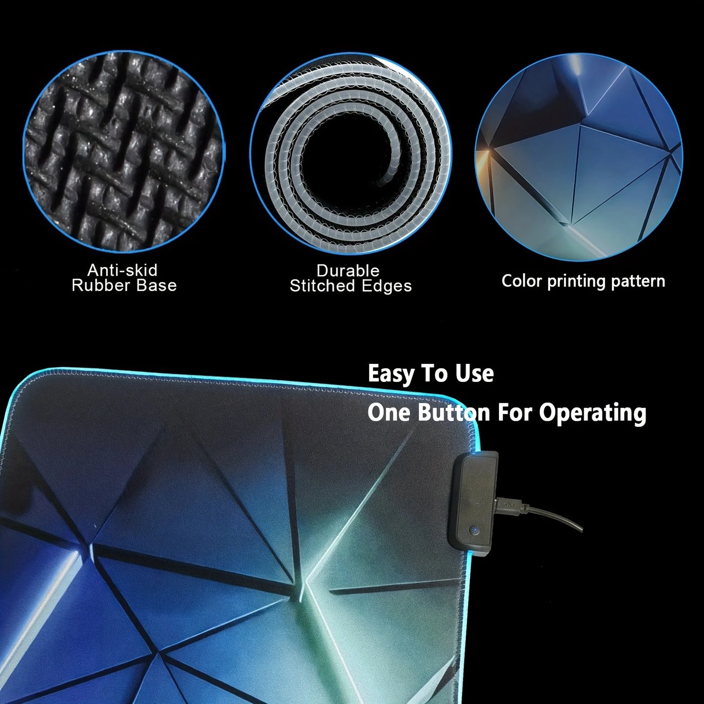 * Gaming Mouse Pad #3 - with RGB Lighting, Featuring Various Geometric Line Patterns, Equipped with Button Controls for Light Modes.