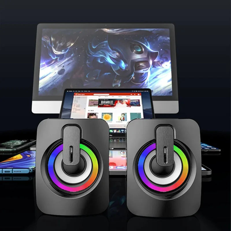 Computer Speakers - PC Sound Box, HIFI Stereo, Microphone, USB Wired, Caixa De Som with LED Light For Desktop Computer
