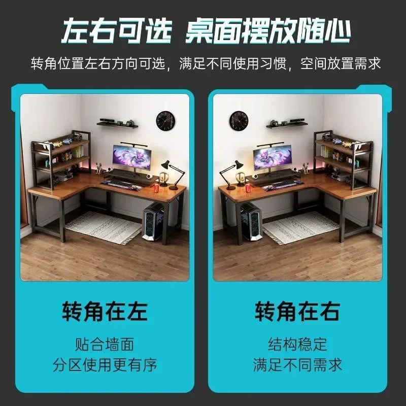 Modern Corner Computer Table - Desk, Home, Double Gaming Desk for Office, Designer L-shaped, Office Computer Desk with Bookshelf Furniture