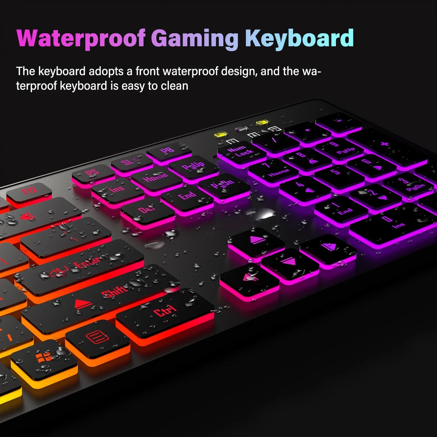 * Gaming Computer Keyboard - Light Backlit RGB, Mute Wired Keyboard, USB, Office, Home, Available in German, Russian, Arabic, Spanish, English and French