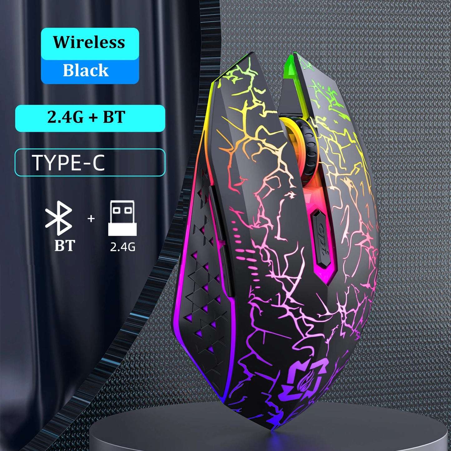 Gaming Computer Mouse #7 - Bluetooth 5.2, RGB, 2.4G Wireless Mouse, Dual-Mode, 6 Buttons, For MacBook Tablet Laptops or Computer