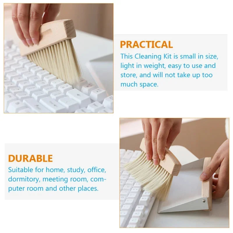 * Mini Dustpan and Brush Set - Wood, Small Metal Pan, Natural Table Handy Brush, Sweeping Home, Kitchen, Car, Office, Storage