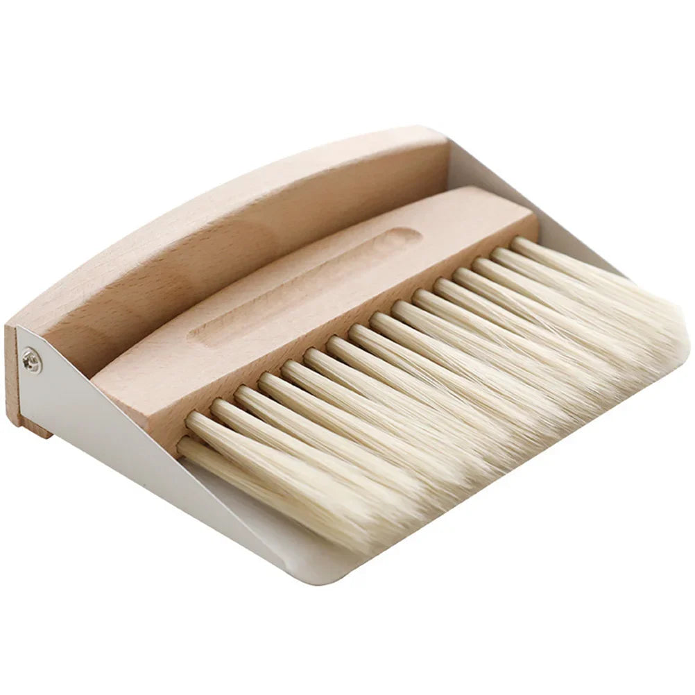 * Mini Dustpan and Brush Set - Wood, Small Metal Pan, Natural Table Handy Brush, Sweeping Home, Kitchen, Car, Office, Storage