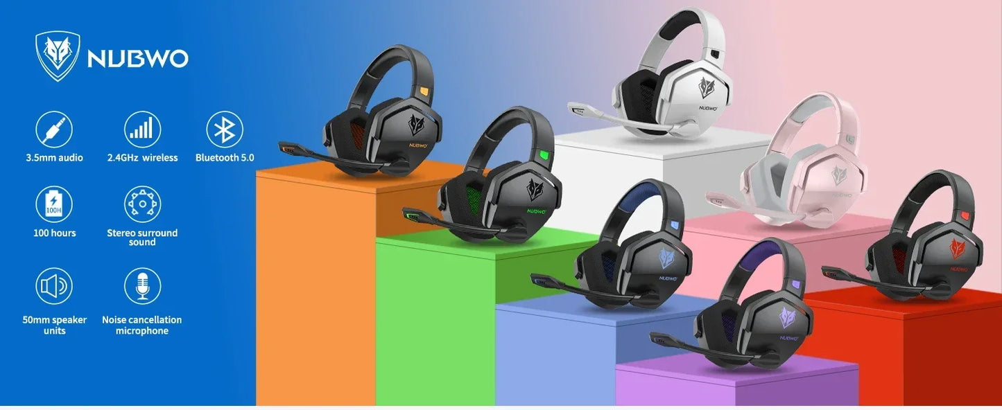 * Gaming Headphones with Microphone - NUBWO G06 Dual Wireless Gaming Headphones, 2.4GHz Bluetooth, 5.3 Gamer Headsets with Microphone for PS5, PS4, PC, Mobile, Switch