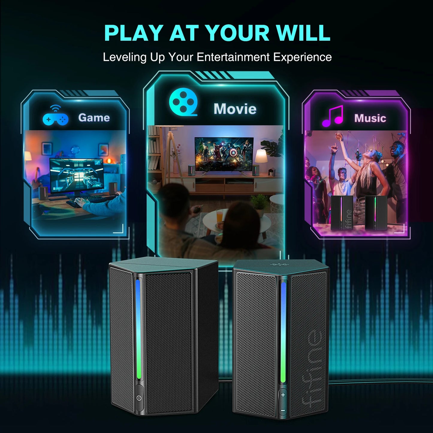 * Gaming Computer Speakers - FIFINE Sound Box with Stereo Surround Sound, USB RGB Speaker with Vol Control for PC, Laptop, PS4/5, TV