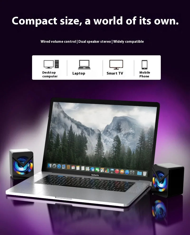 Computer Speakers - High Quality, Stereo Sound, Small Stereo, Subwoofer, Wired Speaker with RGB Light, Home, Office