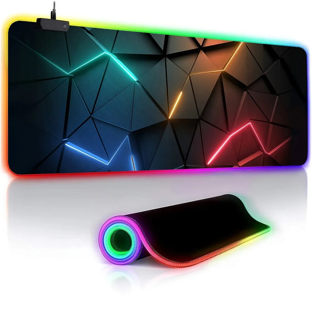 * Gaming Mouse Pad #3 - with RGB Lighting, Featuring Various Geometric Line Patterns, Equipped with Button Controls for Light Modes.