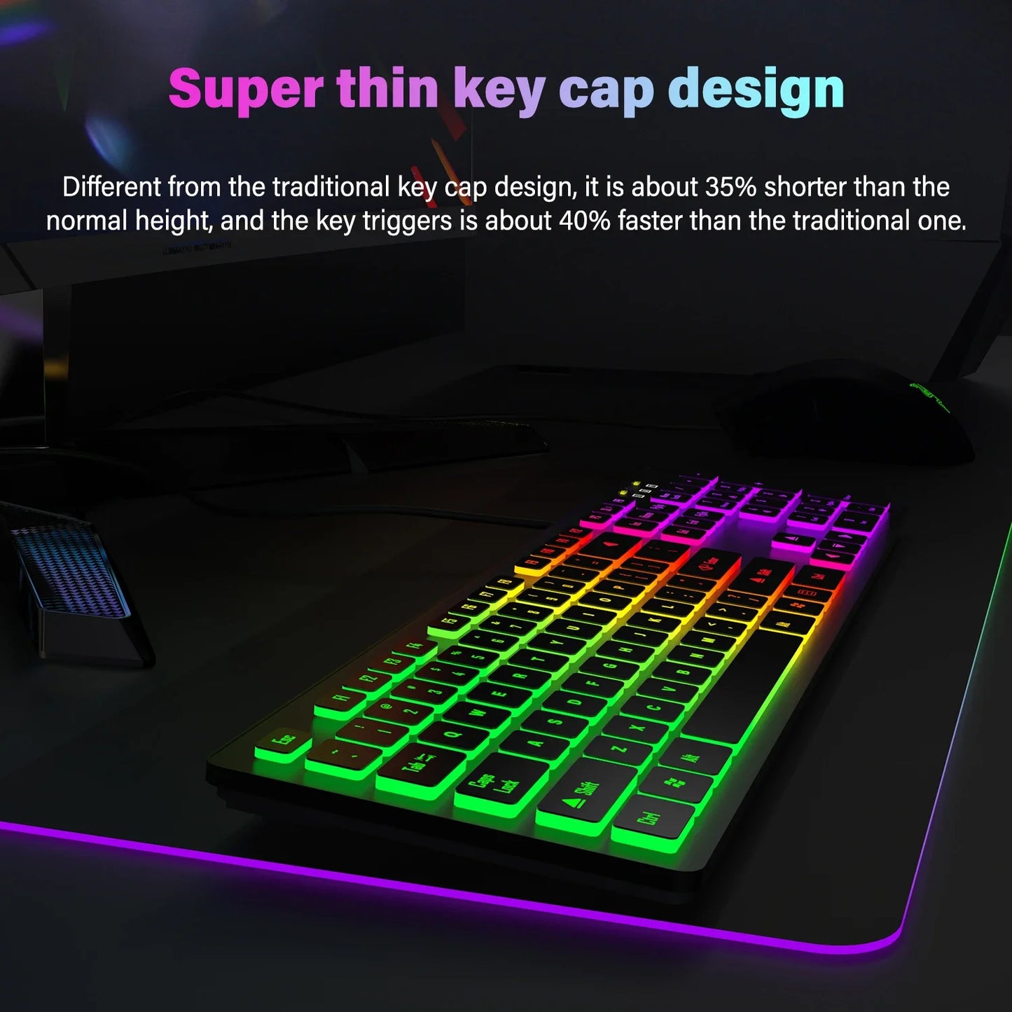 * Gaming Computer Keyboard - Light Backlit RGB, Mute Wired Keyboard, USB, Office, Home, Available in German, Russian, Arabic, Spanish, English and French
