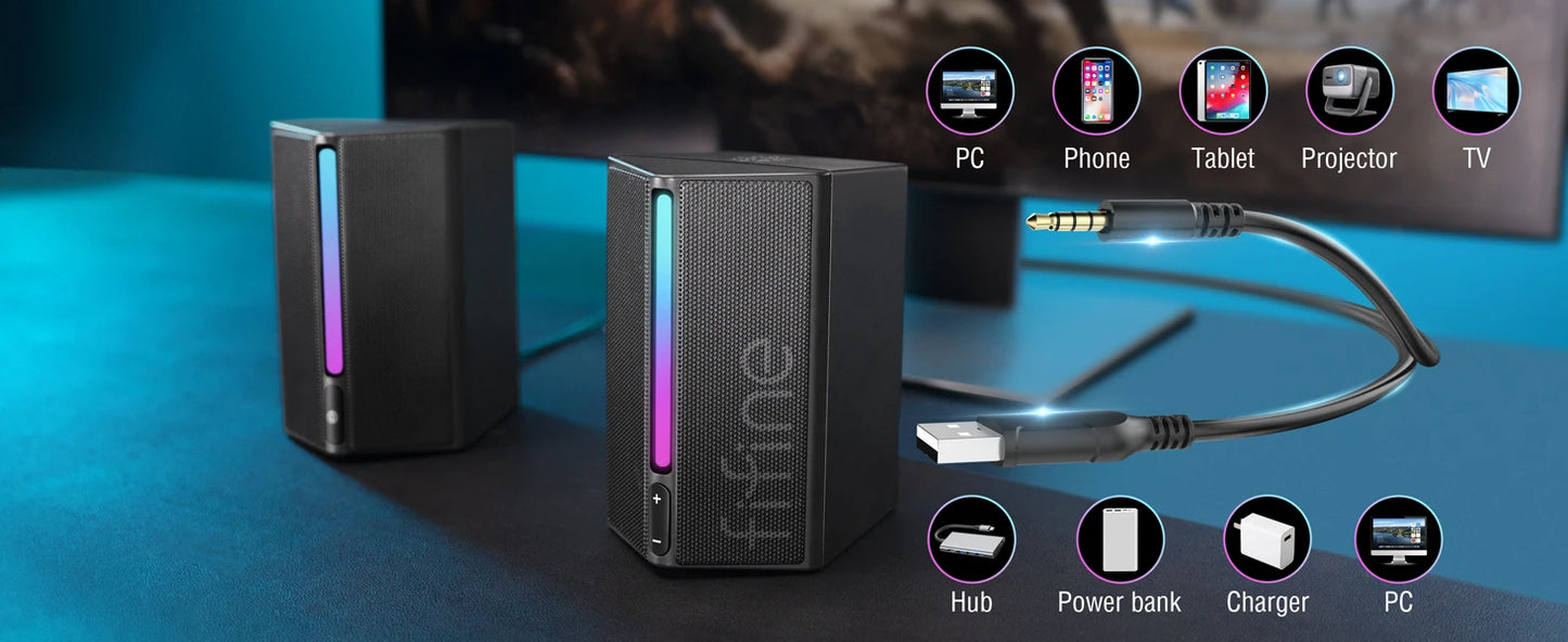 * Gaming Computer Speakers - FIFINE Sound Box with Stereo Surround Sound, USB RGB Speaker with Vol Control for PC, Laptop, PS4/5, TV