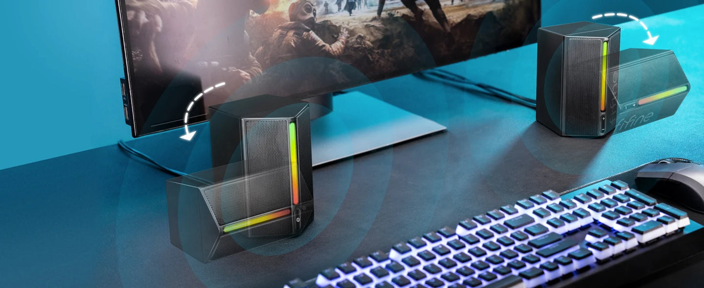 * Gaming Computer Speakers - FIFINE Sound Box with Stereo Surround Sound, USB RGB Speaker with Vol Control for PC, Laptop, PS4/5, TV