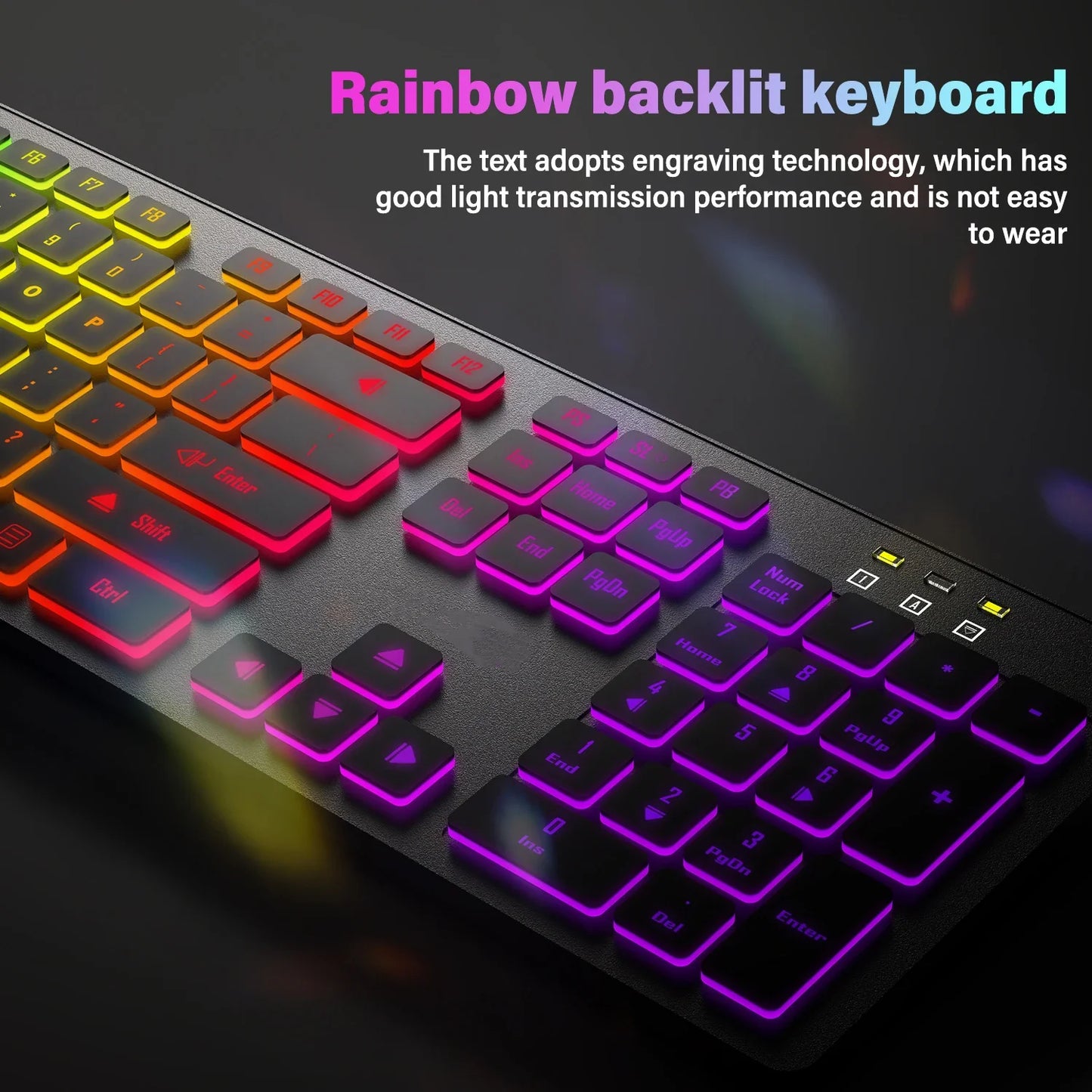 * Gaming Computer Keyboard - Light Backlit RGB, Mute Wired Keyboard, USB, Office, Home, Available in German, Russian, Arabic, Spanish, English and French