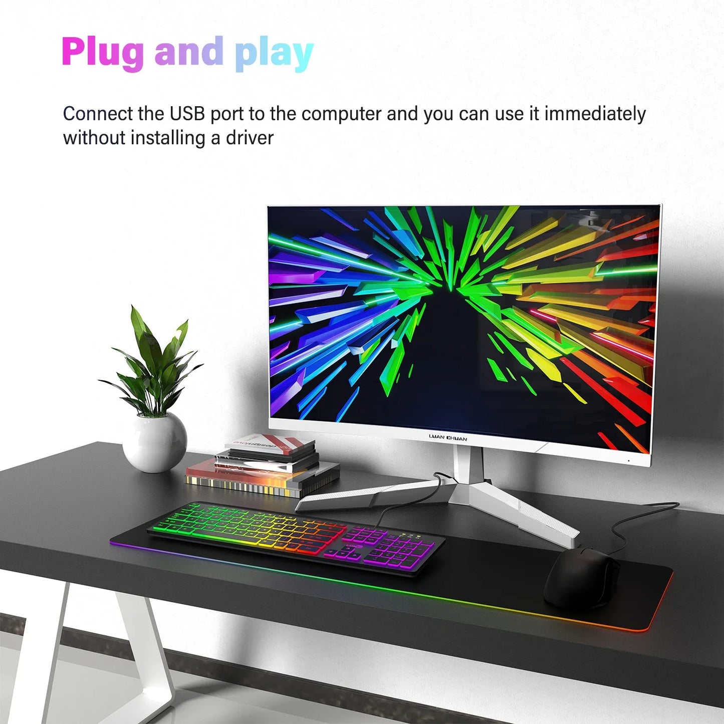* Gaming Computer Keyboard - Light Backlit RGB, Mute Wired Keyboard, USB, Office, Home, Available in German, Russian, Arabic, Spanish, English and French