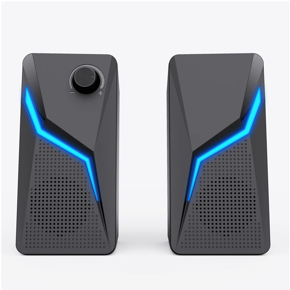 Computer Gaming Speakers - PC Sound Box, HIFI Stereo, Microphone USB Wired With LED RGB Lighting, Strong Bass 2.0 Loudspeaker