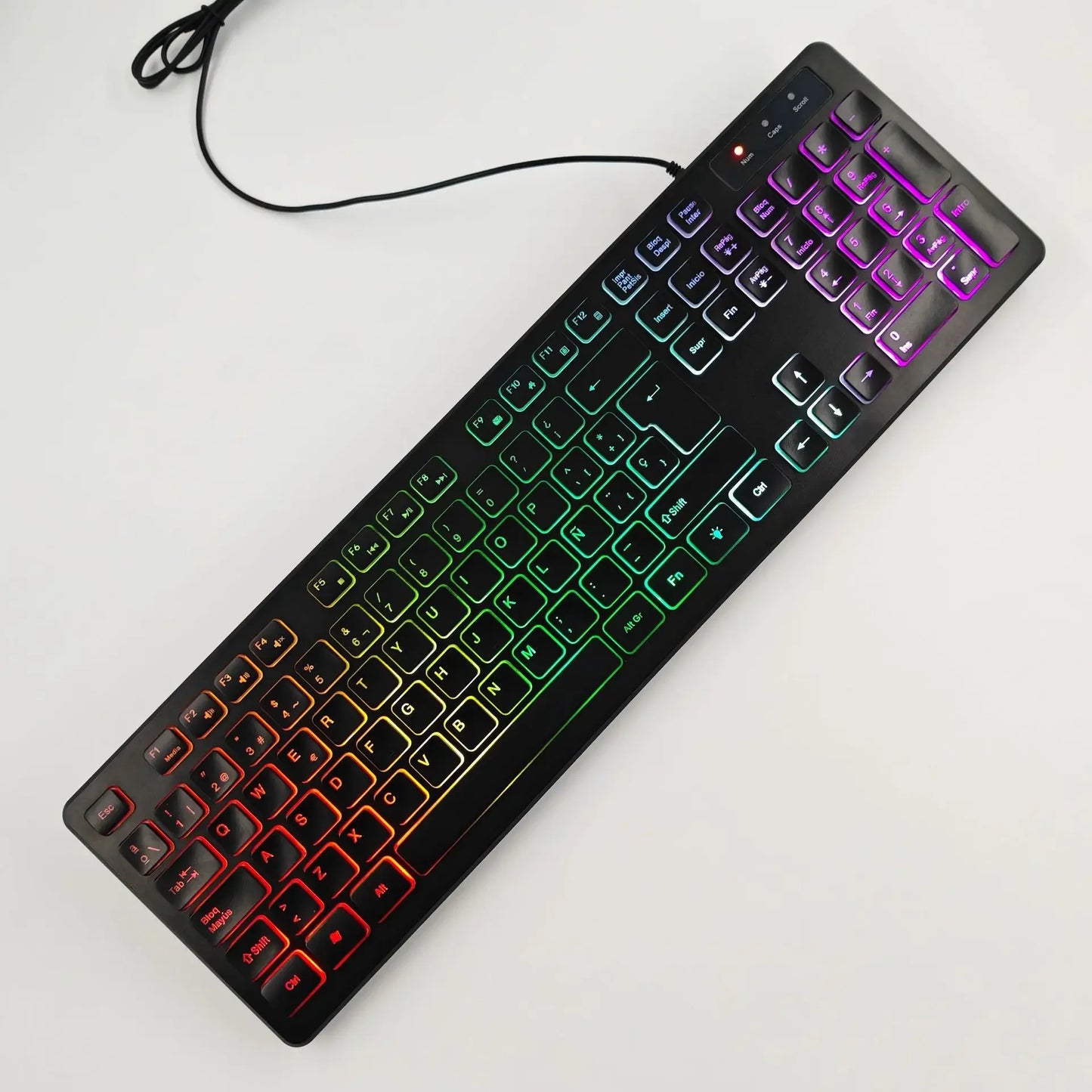 * Gaming Computer Keyboard - Light Backlit RGB, Mute Wired Keyboard, USB, Office, Home, Available in German, Russian, Arabic, Spanish, English and French
