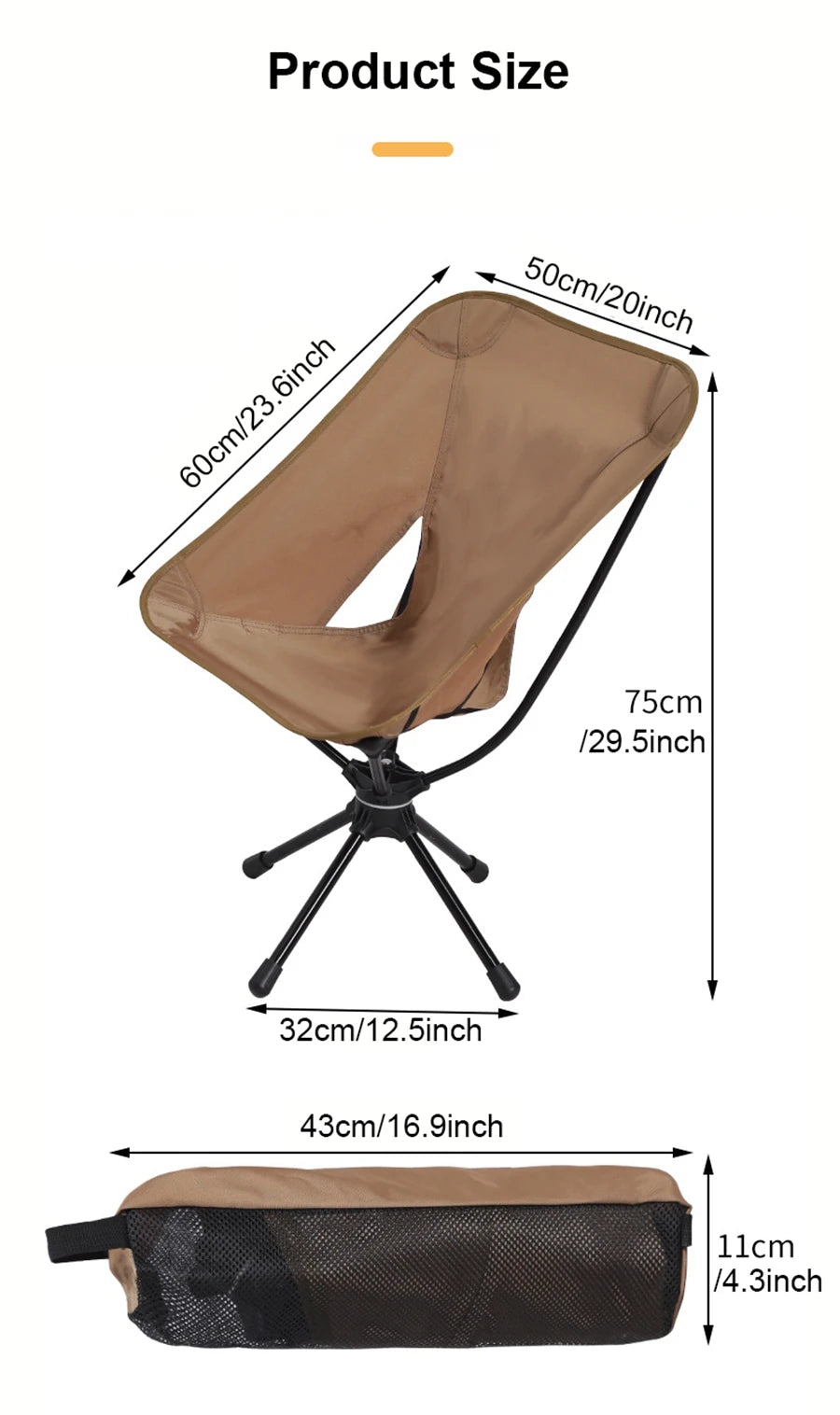 * Folding Chairs - Lightweight Rotatable Swivel Chair for Gaming, Camping, Beach, Fishing, Chairs with Carry Bag for Picnic Hiking