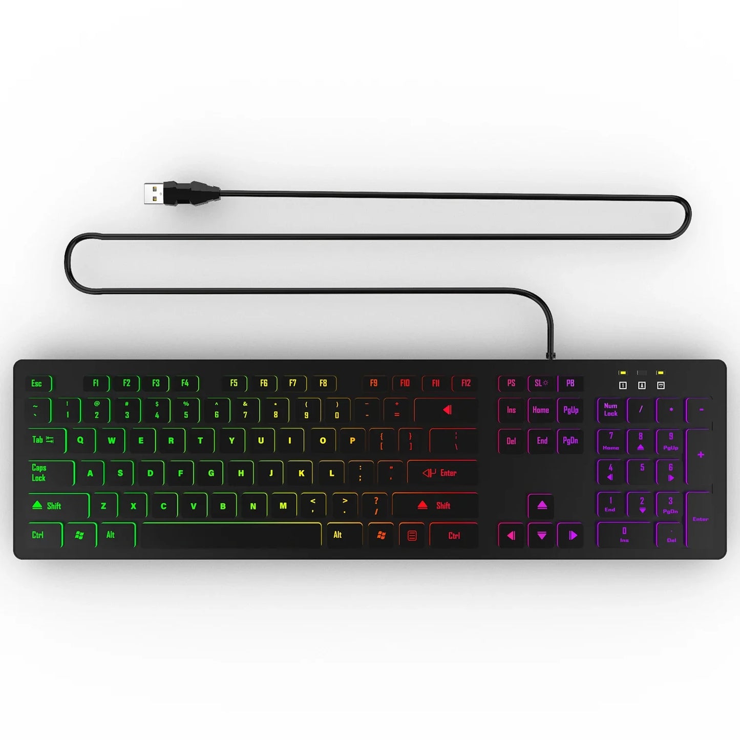 * Gaming Computer Keyboard - Light Backlit RGB, Mute Wired Keyboard, USB, Office, Home, Available in German, Russian, Arabic, Spanish, English and French