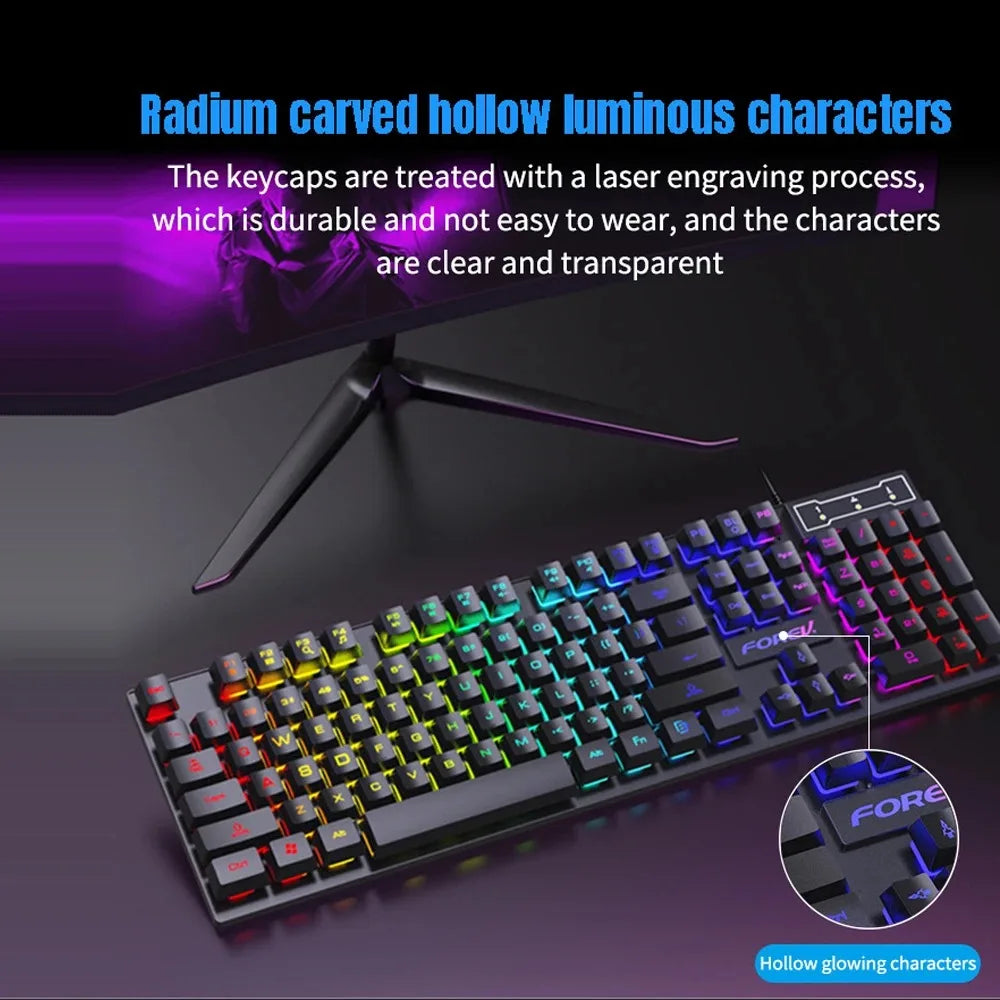 * Gaming Keyboard with Gaming Mouse - 104 Key Backlit Mechanical Keyboard, Wired Gaming Keyboard, Waterproof, Luminous Keyboard And Mouse Set for Gamer PC, Laptop, Office