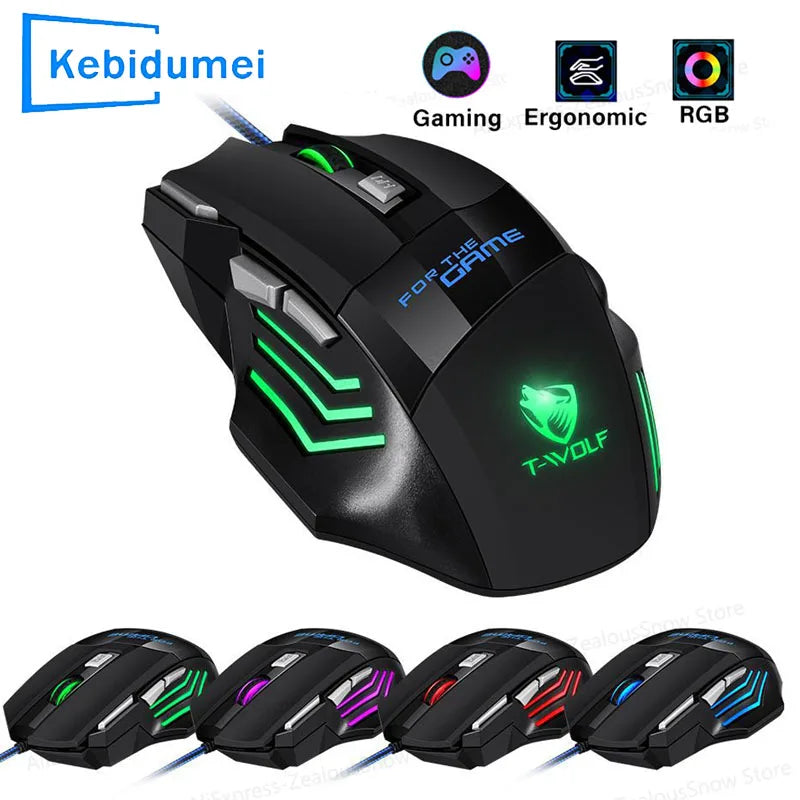 Gaming Computer Mouse #8 - USB Wired, 7 Button, Backlit Ergonomic, Backlight Adjustable