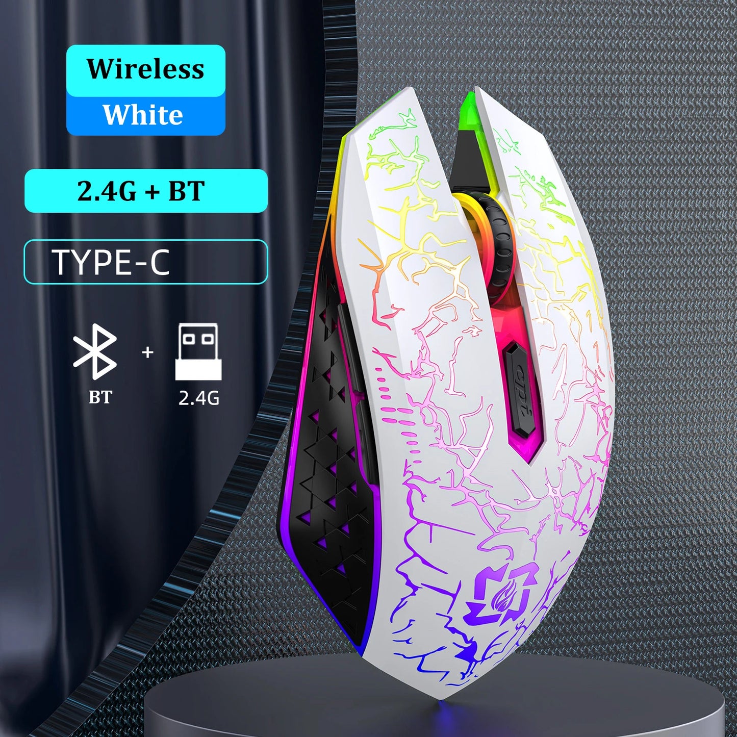 Gaming Computer Mouse #7 - Bluetooth 5.2, RGB, 2.4G Wireless Mouse, Dual-Mode, 6 Buttons, For MacBook Tablet Laptops or Computer