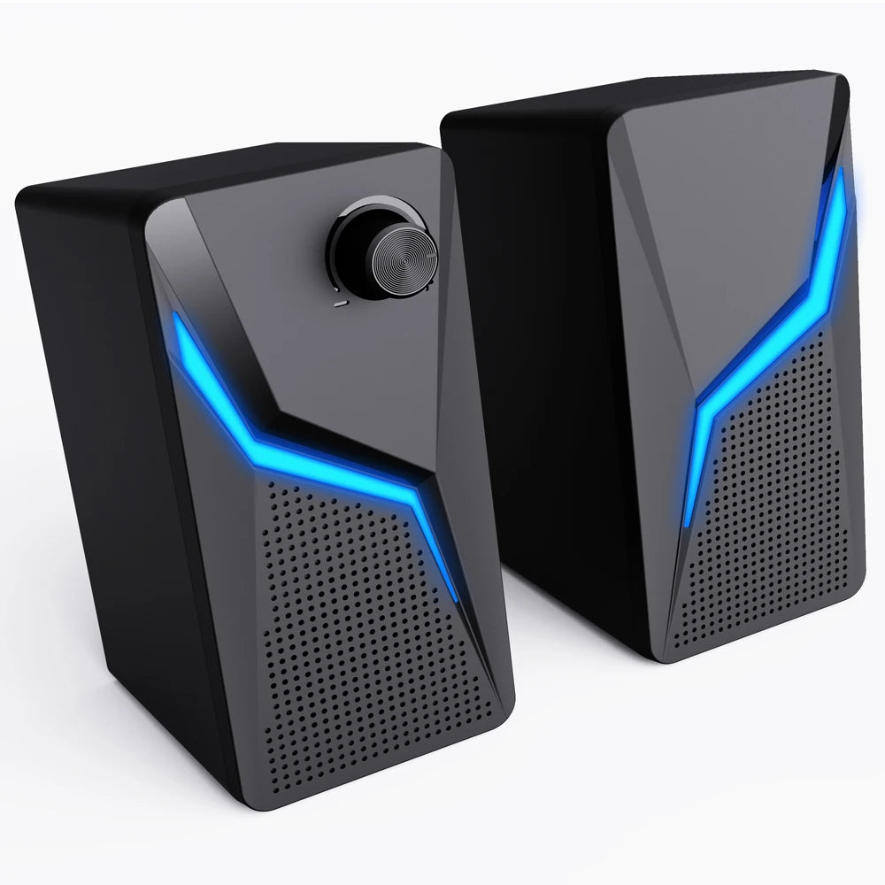 Computer Gaming Speakers - PC Sound Box, HIFI Stereo, Microphone USB Wired With LED RGB Lighting, Strong Bass 2.0 Loudspeaker