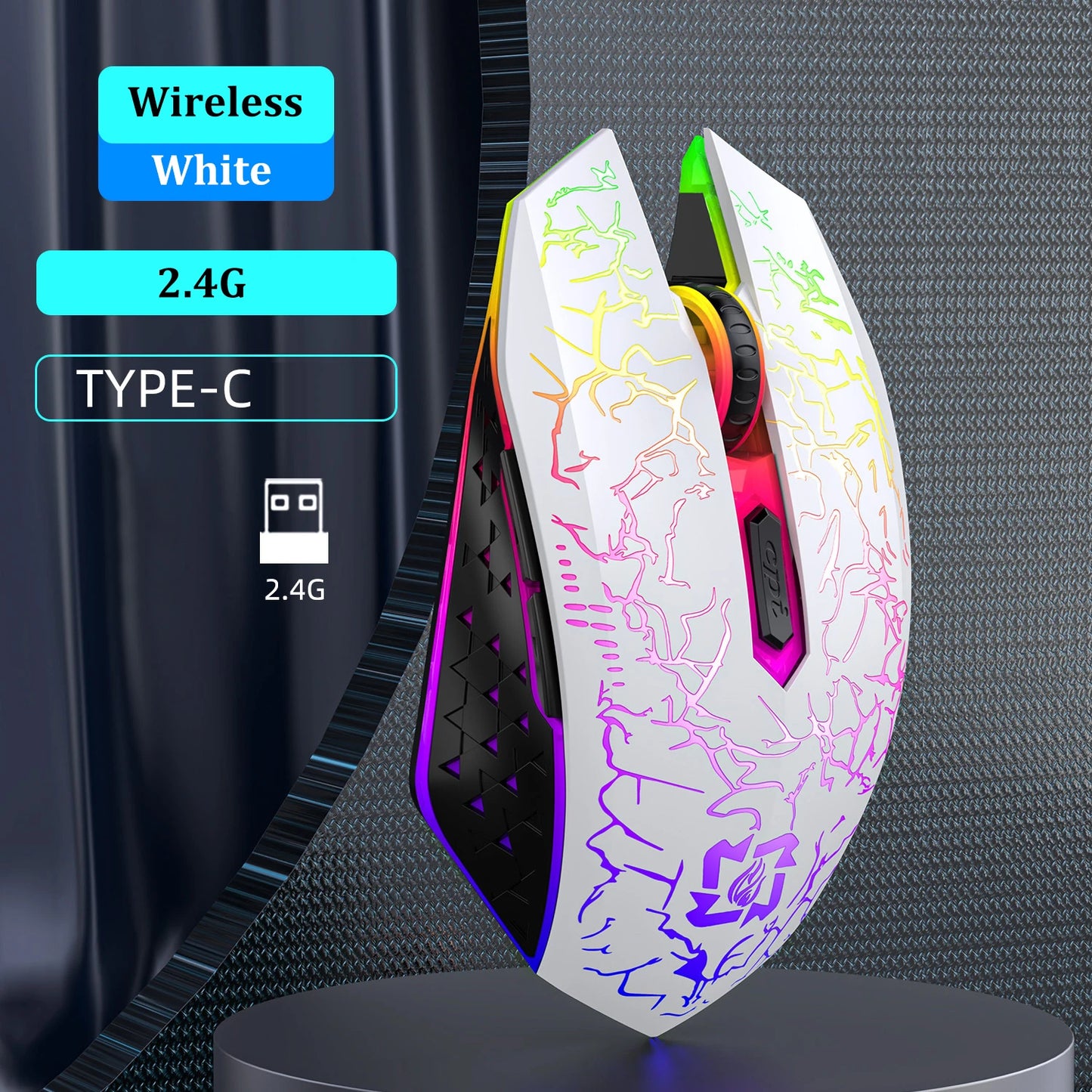 Gaming Computer Mouse #7 - Bluetooth 5.2, RGB, 2.4G Wireless Mouse, Dual-Mode, 6 Buttons, For MacBook Tablet Laptops or Computer
