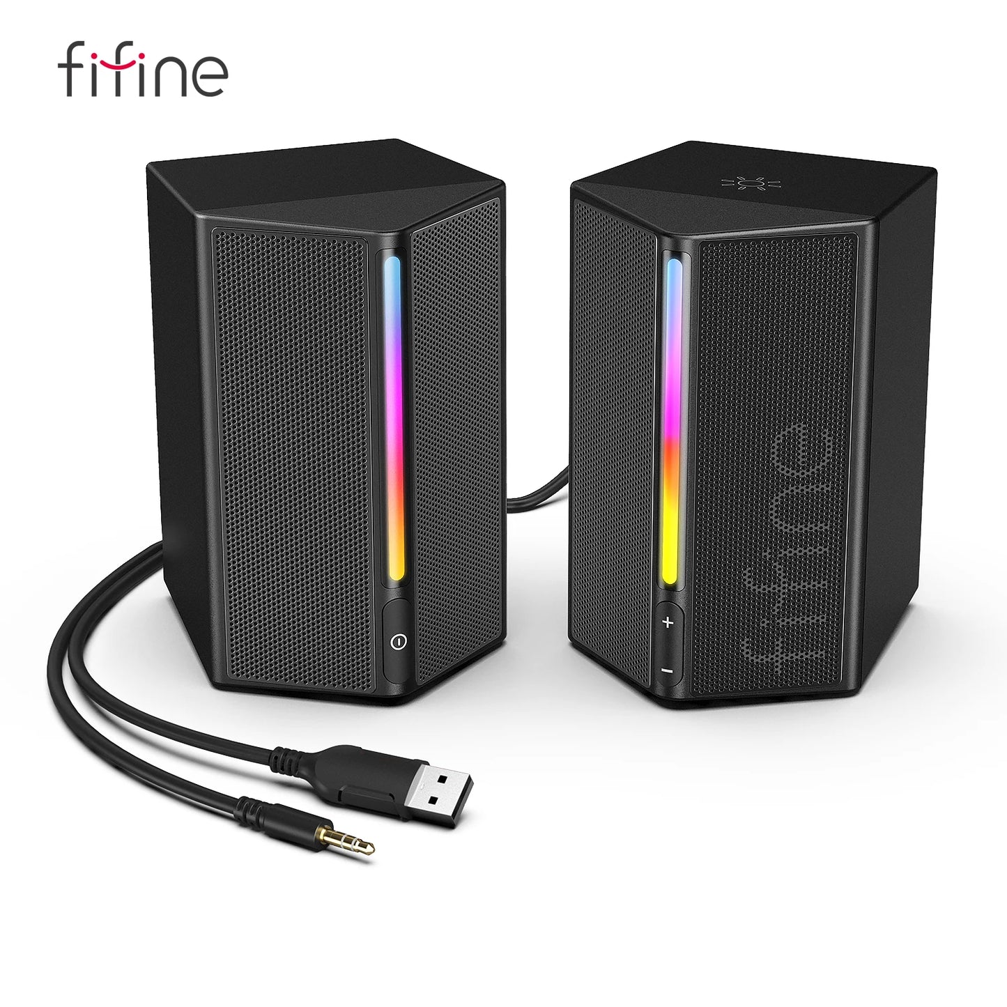 * Gaming Computer Speakers - FIFINE Sound Box with Stereo Surround Sound, USB RGB Speaker with Vol Control for PC, Laptop, PS4/5, TV