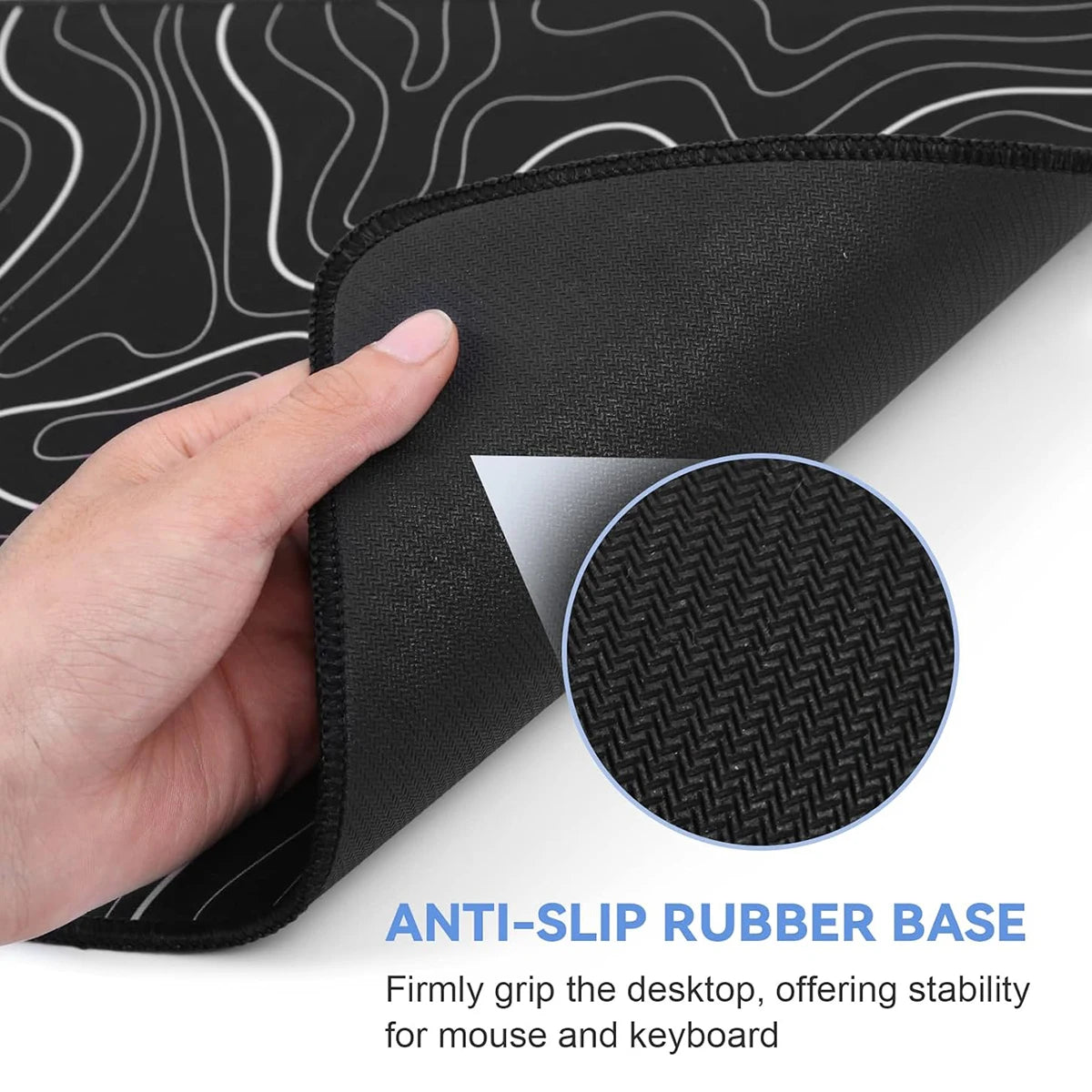 Gaming Mouse Pad #1 - 1 Pc, Large Keyboard Pad, 31.5 x 11.8in, Topographic, Black and White