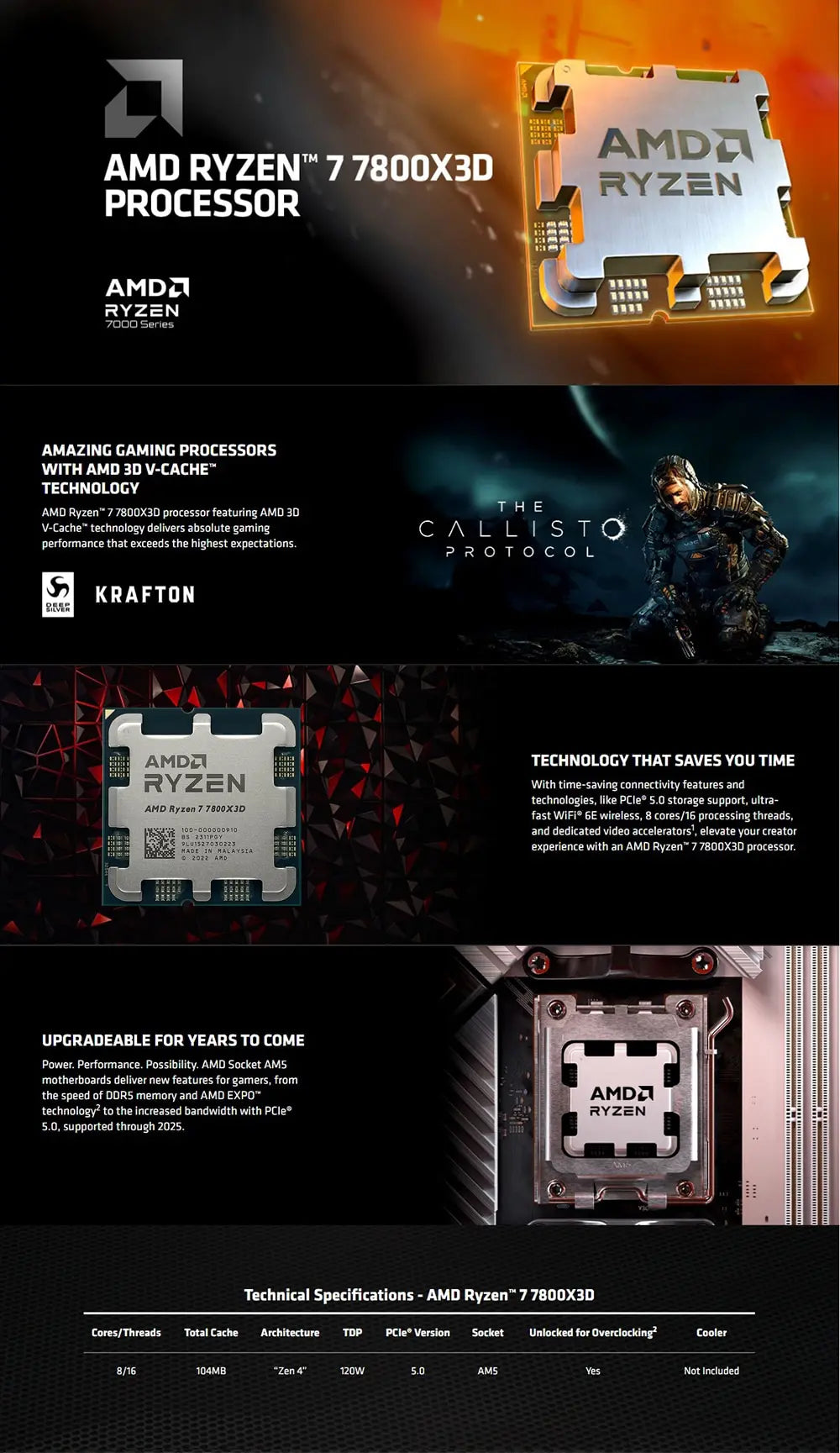 [NEW] AMD Ryzen 7 7800X3D (R7 7800X3D) - CPU 8-Core 16-Thread 5GHz Unlocked Desktop Processor Socket AM5 Gaming CPU Without Package