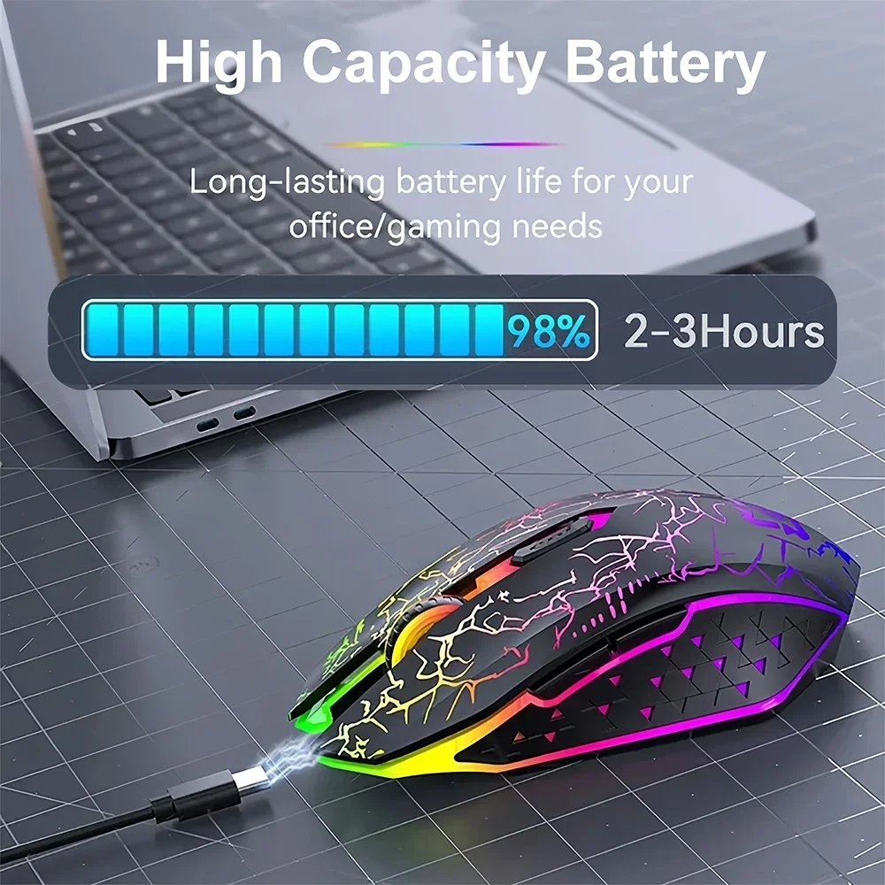 Gaming Computer Mouse #7 - Bluetooth 5.2, RGB, 2.4G Wireless Mouse, Dual-Mode, 6 Buttons, For MacBook Tablet Laptops or Computer