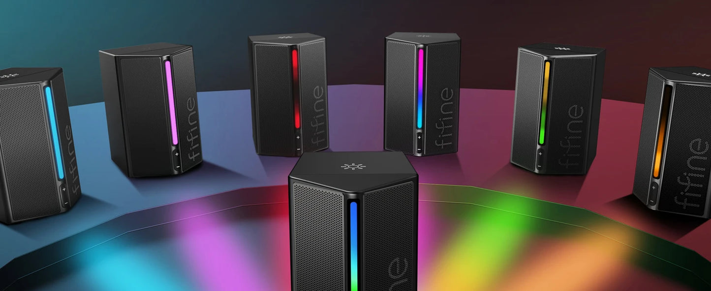 * Gaming Computer Speakers - FIFINE Sound Box with Stereo Surround Sound, USB RGB Speaker with Vol Control for PC, Laptop, PS4/5, TV