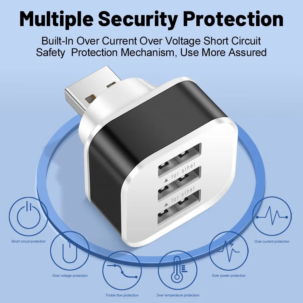 3 Port USB Slots Adaptor - USB 3 in 1 2.0 Multple USB Interface Extender Auto Electronics Accessories