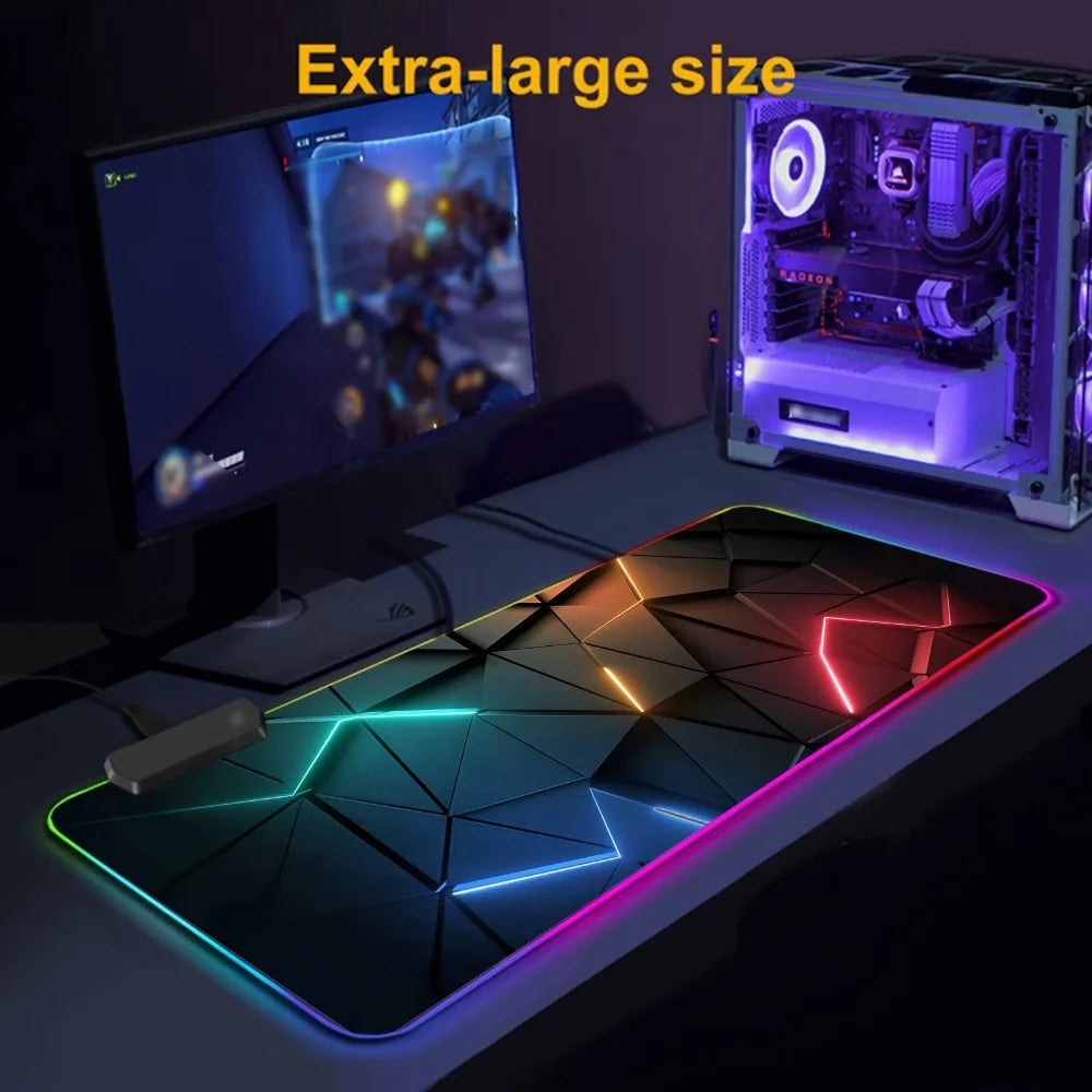 * Gaming Mouse Pad #3 - with RGB Lighting, Featuring Various Geometric Line Patterns, Equipped with Button Controls for Light Modes.