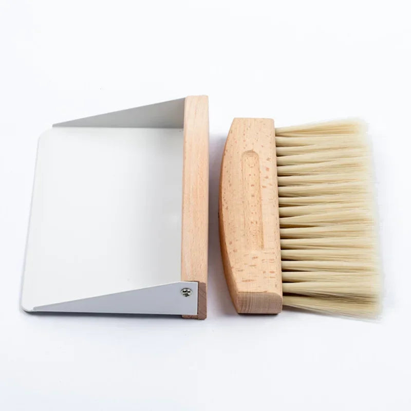 * Mini Dustpan and Brush Set - Wood, Small Metal Pan, Natural Table Handy Brush, Sweeping Home, Kitchen, Car, Office, Storage