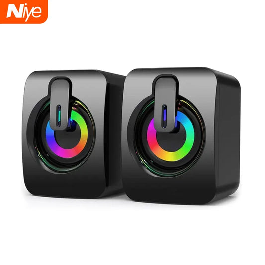 Computer Speakers - PC Sound Box, HIFI Stereo, Microphone, USB Wired, Caixa De Som with LED Light For Desktop Computer